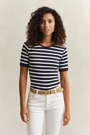 GANT Women Striped Rib T-Shirt (XXL) EVENING BLUE