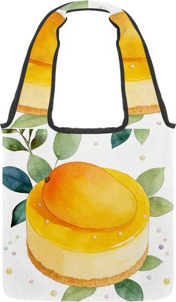 Generic Mango Sunshine Cheesecake Reversible Canvas Shoulder Tote - Double-Sided Print, 12oz Cotton, 27cm Drop, Fold-Flat Bag for Travel, Shopping, Street Out