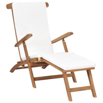 vidaXL Tumbona Con Coj&iacute;n Blanco Crema Madera Maciza De Teca Vidaxl