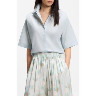 BOSS Bimina Crop Short Sleeve Button-Up Shirt in Pale Lagoon at Nordstrom, Size 16
