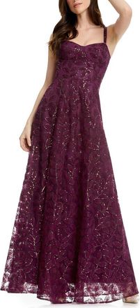 Dress The Population Piper Sequin Embroidered Gown in Dark Cherry at Nordstrom, Size Xx-Large