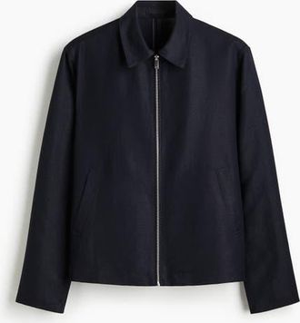 H&M Regular Fit Linen-blend Jacket in Navy Blue at Nordstrom, Size Xx-Large