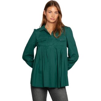 Belle & Bloom Catch Feelings Pintuck Shirt in Dark Green at Nordstrom, Size X-Small Au