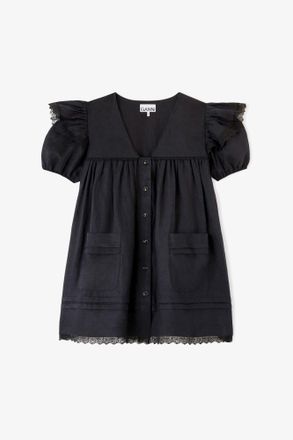 Ganni Black Mini Dress in Linen - Size 10/12