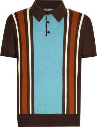Dolce & Gabbana striped knit polo shirt - men - Cashmere/Silk - 46 - Brown