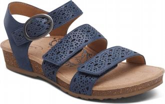 Aetrex Womens Lilly Adjustable Quarter Strap Sandal In Navy Cutout