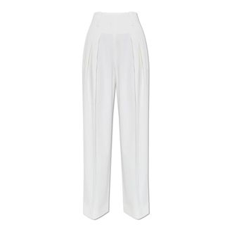 Victoria Beckham Geplooide broek - Dames - Straight fit broeken - Wit - XS - Wol - Broeken