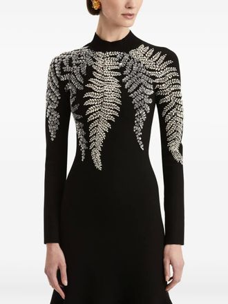 Oscar De La Renta fern-embellished flared midi dress - Black