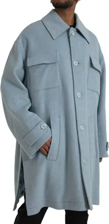 Dolce & Gabbana Mens Light Blue Wool Button Trench Coat Jacket Virgin Clothing