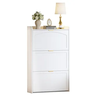 STILVORA Zapatero Con 3 Puertas Abatibles Y Sistema Antivuelco Para Entrada En Tablero De Particulas 76 X 23 X 118 Cm Blanco