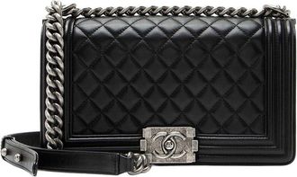 Chanel Black Lambskin Old Medium Boy Bag (Authentic Pre-Loved)