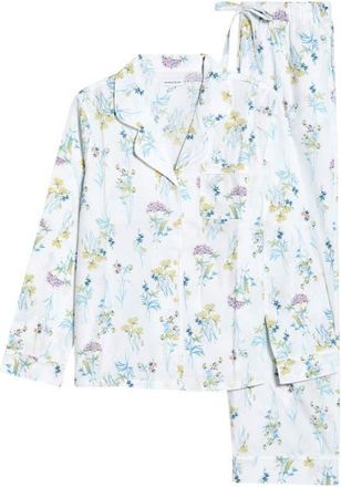 Nordstrom Classic Cotton Pajamas in Ivory- Blue Botanical Stems at Nordstrom, Size X-Small