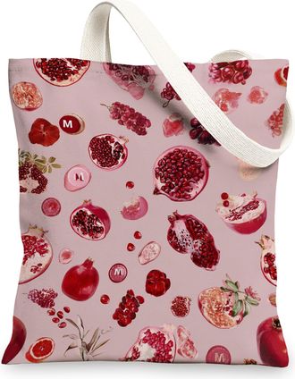 Generic Pomegranate Canvas Tote Bag, Lightweight Reusable Grocery Bags, Artistic Funky Shoulder Strap Bags 13x15 Inch
