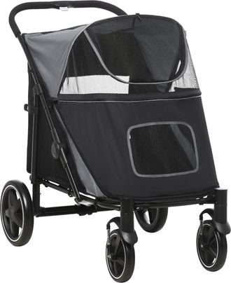 OEM Cochecito Plegable Para Perros Carrito De Mascotas Con Ventanas De Malla Correas De Seguridad 112x65x100 Cm Gris Y Negro