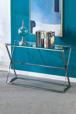 Living and Home Modern Glass Rectangular Side Table with Metal Base in Clear