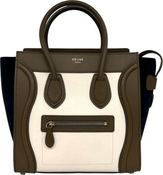 Celine Brown Ivory Navy Leather Handbag Tote Bag (Pre-Owned)