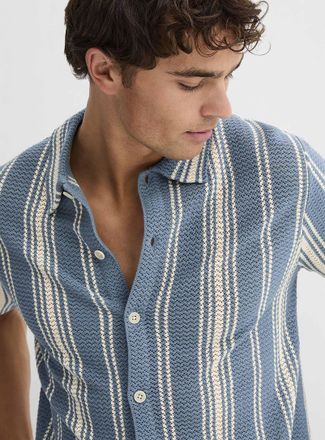 Le 31 Mens Striped pointelle knit shirt