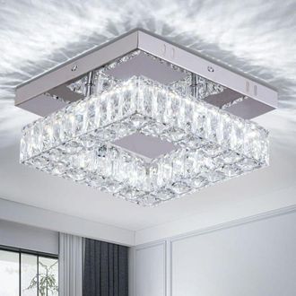 OEM L&aacute;mpara De Ara&ntilde;a Moderna De Cristal En Miniatura, Luz Led De Techo Cuadrada Para Entrada, Cocina, Vest&iacute;bulo Y Comedor. Di&aacute;metro De 24 Cm, 18 W, Luz Bl
