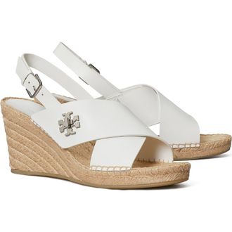 Tory Burch Turnlock Espadrille Slingback Platform Wedge Sandal in White at Nordstrom, Size 10.5