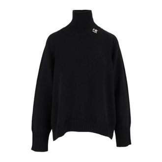 Fabiana Filippi Maglia Collo Alto Cropped in Merinos - Dames - Coltruien - Blauw - XS - Wol - Truien & Vesten
