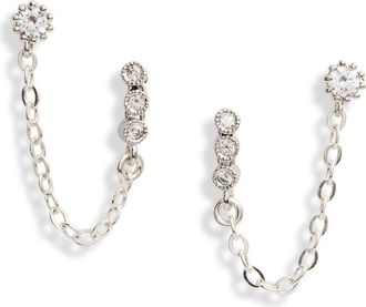 Set & Stones Maven Double Stud Chain Earrings in Silver at Nordstrom