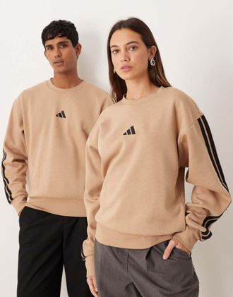 adidas Originals adidas Sportswear - Felpa beige in pile con 3 strisce-Bianco