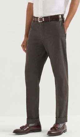 Brunello Cucinelli Garment-dyed Italian fit trousers in American Pima comfort cotton gabardine in Brown at Nordstrom, Size 62