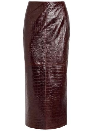 Nour Hammour Elyse Crocodile-effect Leather Midi Skirt - Black - 42 (UK14 / L)