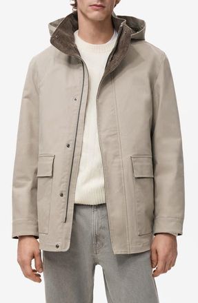Mango Twill Parka with Removable Hood in Sand at Nordstrom, Size Xx-Large