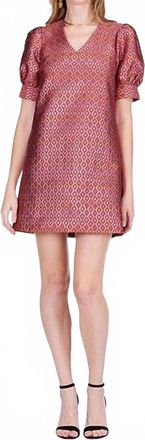 Jade Yoga V-Neck Short Sleeve Shift Dress In Groovy Grid