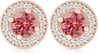 Pompeii3 1/2Ct Lab Grown Pink Diamond Halo Screw Back Studs Rose Gold Earrings