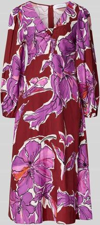 Rich & Royal Midikleid aus Viskose-Mix mit V-Ausschnitt und Eingrifftaschen in Bordeaux, Gr&ouml;&szlig;e 34