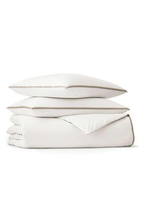 Boll & Branch Signature Trielle Duvet Cover & Pillow Shams Set in White/Pewter/Oak at Nordstrom, Size Full