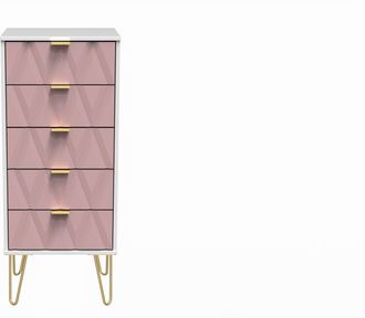 Welcome Furniture Glitz Ready Assembled 5 Drawer Tallboy in Kobe Pink & White - Welcome Furniture | TJ Hughes