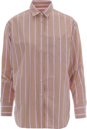 Lacoste Oversized Cotton Poplin Shirt with Striped Design and Embroidered Detail