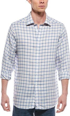 Scott Barber Coastal Plaid Linen-Blend Shirt
