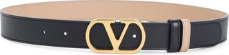 Valentino Garavani Black And Rose Sand H30 Reversible Calf Leather Belt-Donna