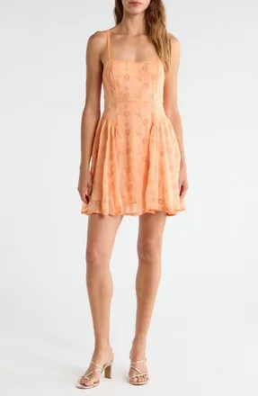 All in Favor Eyelet Lace Fit & Flare Party Dress in Tangerine at Nordstrom, Size X-Small
