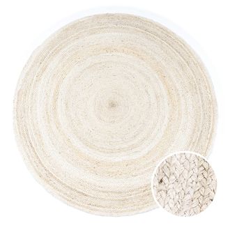 Paco Home Paco Home - Alfombra Redonda Sal&oacute;n Yute Boho Motivo &Eacute;tnico Moderno Hecha A Mano Natural Blanco, &Oslash; 160 Cm Redon