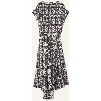 Lanvin Printed Silk Draped Dress in White/black at Nordstrom, Size 40 Eu