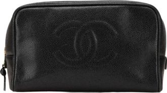 Chanel Pre-owned Clutches, female, Black, Size: ONE SIZE Pre-owned Coco Mark Caviar Pouch
