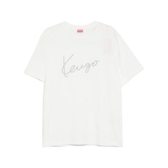 Kenzo T-Shirts, male, White, Size: 2XL Signature Embroidered T-shirt