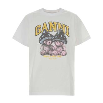 Ganni Dames, Tops, Wit, Maat: L Katoen