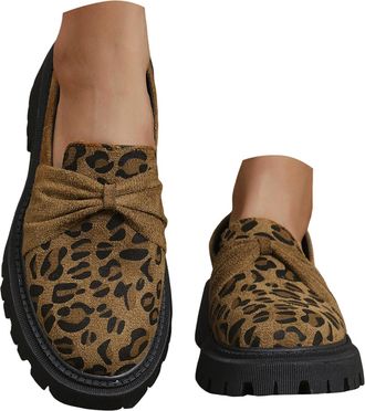 Generic Loafers Shoes for Women,Orthopedic Platform Loafers,Womens Loafer & Moccasins,Leather Bow Platform Comfortable Chunky Lug Sole Slip on Dressy Business