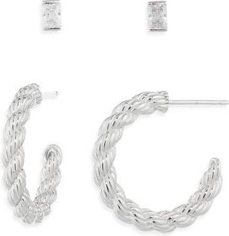 Nadri Stud & Hoop Earrings Set in Rhodium at Nordstrom Rack