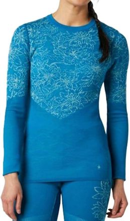 Smartwool Womens Intraknit Merino Pattern Top In Ocean Abyss/wave Blue Floral Scape