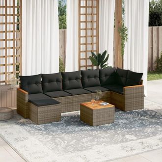 vidaXL Vidaxl - Set De Sof&aacute;s De Jard&iacute;n 8 Pzas Y Cojines Rat&aacute;n Sint&eacute;tico Gris
