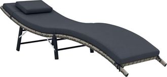 OUTSUNNY Folding Rattan Sun Lounger Outdoor Chair with Cushion and Pillow Grey