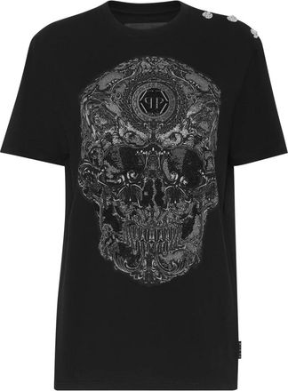 Philipp Plein Tops, Dames, Zwart, M, Katoen, T-Shirt Ronde Hals Baroque