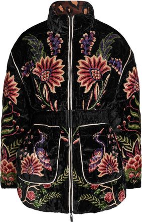 Farm Rio Marvelous Garden Floral-print Velvet Jacket - Black - S (UK8-10 / S)